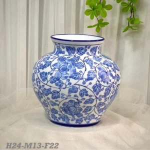 Bình hoa gốm men lam cao cấp – Vò béo